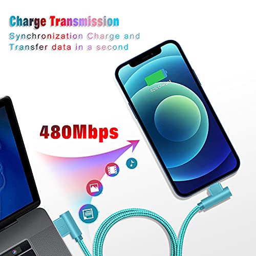 SHUSEL for iPhone Charger Cable USB to Lightning Cable 5Pack 90 Degree 6FT - size: 5colors 6FT