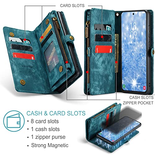 Samsung Galaxy S23 Wallet Case,Zipper Folio Leather Case Wallet with Card Holder Strap Wristlet Detachable Magnetic Protective Back Case for Samsung Galaxy S23 5G 6.1 Inch(Blue) - color: Blue, size: S23 5G 6.1 Inch