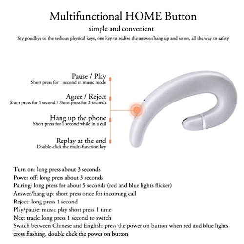 Ear Hook BT Wireless Headphone,Non Ear Plug Headset with Microphone,Single Ear Noise Cancelling Earphones Painless Wearing for Android Smartphones,iPhone14 13 12 11 X 8(Silver) - color: Silver