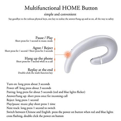 Ear Hook BT Wireless Headphone,Non Ear Plug Headset with Microphone,Single Ear Noise Cancelling Earphones Painless Wearing for Android Smartphones,iPhone14 13 12 11 X 8(Silver) - color: Silver