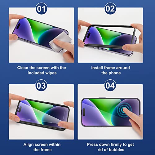 ImpactStrong 3-Pack Shatterproof Tempered Glass Screen Protector for iPhone 14 Pro [Easy Installation Frame] [Bubble Free] [9H Hardness] [Full Coverage] Case Friendly, 6.1 Inch - size: iPhone 14 Pro