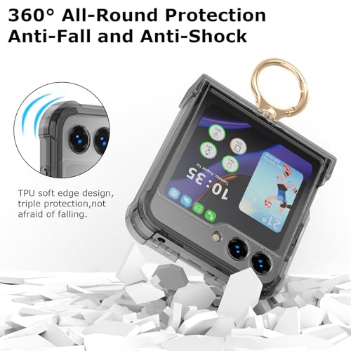 Case for Samsung Galaxy Z Flip 6 Case with Ring Shockproof Kickstand Hinge Protection Compatible with Magsafe Phone Cover for Samsung Galaxy Z Flip 6 5G(Carbon Black) - color: Carbon black