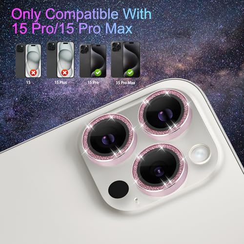 Camera Lens Protector for iPhone 15 Pro/15 Pro Max, Glitter Pink - color: Glitter Pink