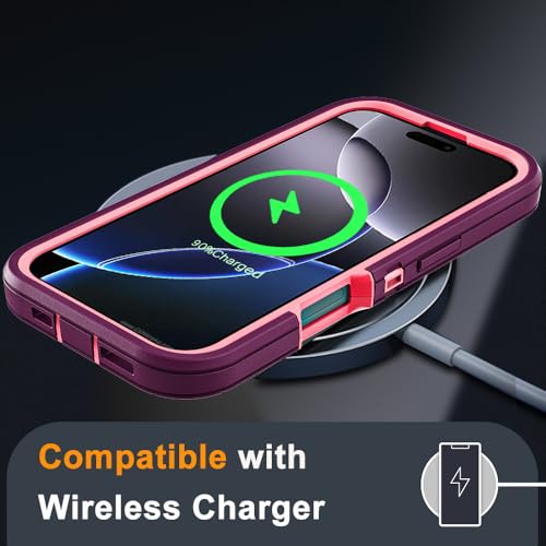for iPhone 16 Pro Max Case with 2Pcs Tempered Glass Screen Protector, Military Grade 3 in 1 Heavy Duty Shockproof/Drop Proof/Dust Proof Case (Wine Red/Rose Pink) - color: Wine Red/Rose Pink