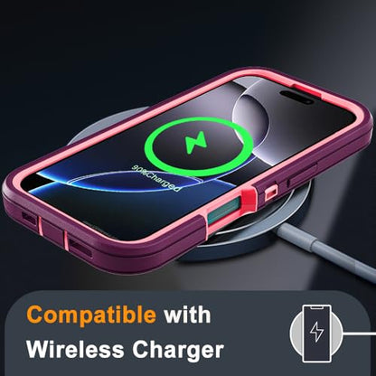 for iPhone 16 Pro Max Case with 2Pcs Tempered Glass Screen Protector, Military Grade 3 in 1 Heavy Duty Shockproof/Drop Proof/Dust Proof Case (Wine Red/Rose Pink) - color: Wine Red/Rose Pink
