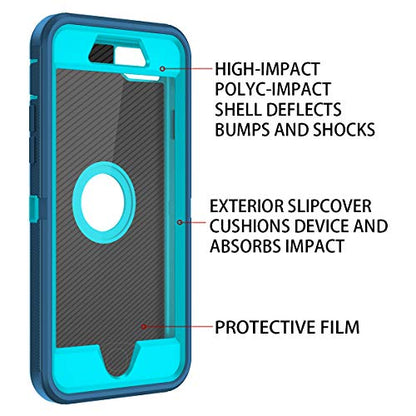 I-HONVA for iPhone SE 2022/2020 Case Built-in Screen Protector Shockproof Dust/Drop Proof 3 in 1 Full Body Rugged Heavy Duty Cover for Apple iPhone SE 3rd/2nd Gen 4.7,Turquoise - color: Turquoise/Blue