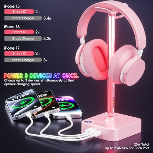 cozoo Headphone Stand with Charger, USB C, Gifts for Gamers Men, Pink Pro - color: Pink Pro