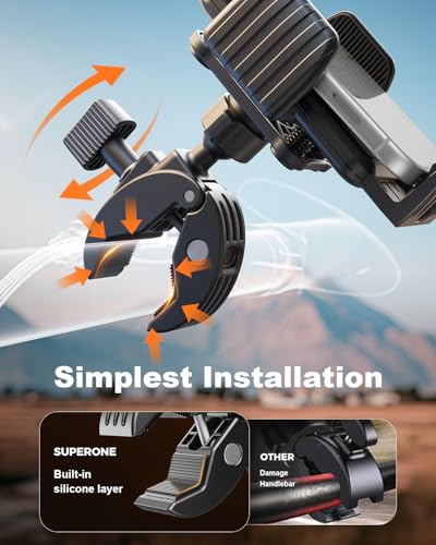 SUPERONE Motorcycle Bike Phone Mount with Upgrade Vibration Dampener - color: Polished Black