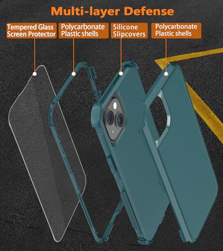 Diverbox for iPhone 15 Pro Case [Shockproof] [Dropproof] [Tempered Glass Screen Protector ],Heavy Duty Protection Phone Case Cover for Apple iPhone 15 Pro 6.1 inch (Dark Green) - color: Dark Green