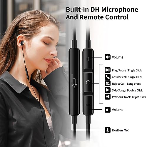 Jelanry 3.5mm Earbuds with Microphone Wired Headphones for Laptop PC, Black - color: Black