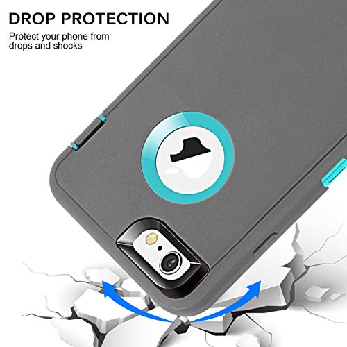 MAXCURY for iPhone 6 Case iPhone 6s Case Heavy Duty Shockproof 3 in 1 Soft Silicone Rubber + Hard PC Bumper Cove with Built-in Plastic Screen Protector - Grey and Light Blue - color: Gray/Lgiht Blue
