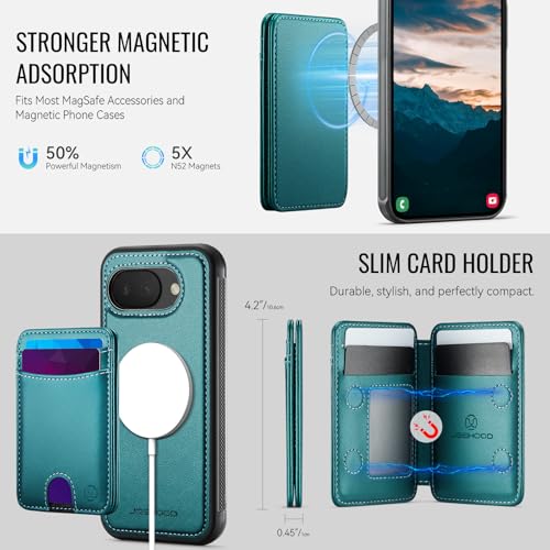 Wallet Case for Google Pixel 10a Compatible with MagSafe for Men Women, 2 in 1 Detachable Magnetic Phone Case with Card Holder Kickstand RFID Blocking for Pixel 10a (Green) - color: Green