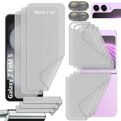 [3SET 14PCS] [Anti-Glare (matte) TPU film 3set 12pcs][2 Tempered Glass Lens protector] with Hinge Protector for Samsung Galaxy Z Flip 5 5G 2023 Scratch Resistant HD Case Friendly [Perfect Fit for foldable Screen] Compatible with Galaxy ZFlip 5 2023 TUFF S