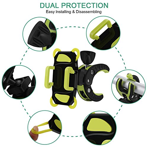 Bike Phone Mount, Motorcycle Mountain Bike Handlebar Bicycle Golf Cart Stroller Cell Phone Holder with Rubber Strap 360 Degrees Rotate for iPhone X 8 7 6 6s Plus Samsung (Green) - color: Green