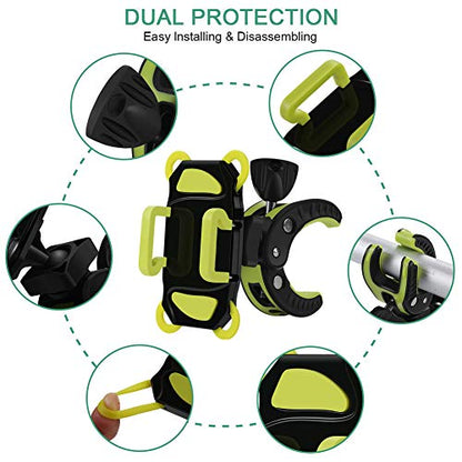 Bike Phone Mount, Motorcycle Mountain Bike Handlebar Bicycle Golf Cart Stroller Cell Phone Holder with Rubber Strap 360 Degrees Rotate for iPhone X 8 7 6 6s Plus Samsung (Green) - color: Green