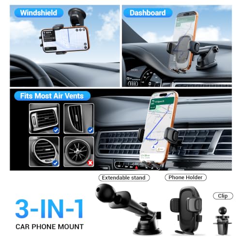 Fourpillars 2026 Upgraded Car Phone Holder Mount Strongest Suction & Clamp