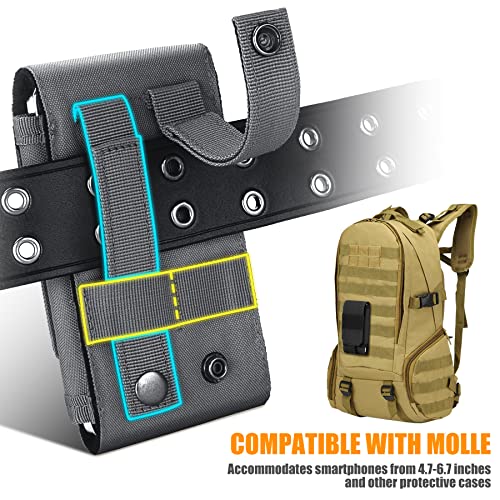 Tactical Molle Phone Cover Case, Heavy Duty Loop Belt Holster Pouch with Flag Patch for iPhone 17 Pro Max/Air/17 Pro/17/16 Pro Max/15 Pro Max/14 Pro Max/13 Pro Max, for Galaxy S26 Ultra - color: Gray