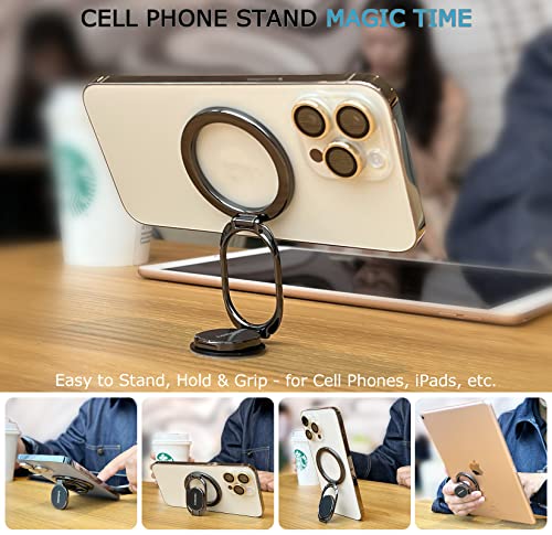 Doflyesky Magnetic Phone Grip Holder Kickstand, Gym Double Adjustable Finger Ring Grip and Stand, Compatible with PopSockets MagSafe Ring Removable for iPhone (Silver) - color: silver