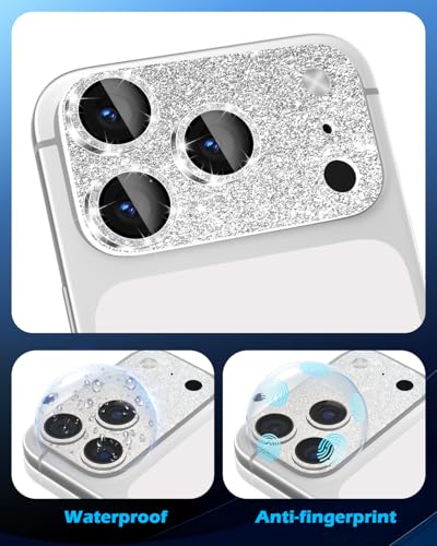 imluckies Compatible with iPhone 17 Pro Max Camera Lens Protector Bling, Ultra HD Tempered Glass Shiny Diamond Camera Plate Sparkle Screen Protection, 9H Anti-Scratch & Easy Install, Glitter Sliver - size: 17promax 6.9" Glitter Sliver