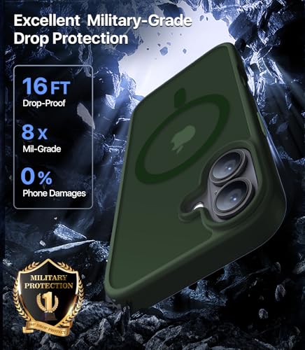CAHEJILU Stronger Magnetic for iPhone 16 Case,Compatible with MagSafe | Military Grade Drop Protection,Anti-Fingerprint shockproof Protective Phone Case for iPhone 16 Translucent,Alpine Green - color: A2-Alpine Green