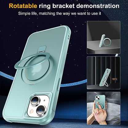 CHAOFEnG Magnetic Compatible with iPhone 14 Plus Case with Stand [Military Grade Drop Tested][Compatible with Magnet] Ring Translucent Slim Hard Back Soft Edge, Teal Green - color: Teal Green, size: iPhone 14 Plus