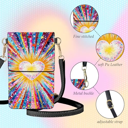 Small Crossbody Bags for Women Touchscreen Cell Phone Bag Cross Body Purses with adjustable Strap,Gifts For Teenage Girls - color: Vibrant Rainbow Light Heart