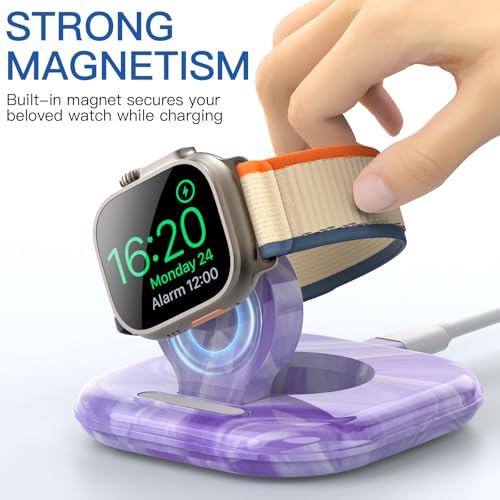 for Apple Watch Charger Stand, Magnetic Fast Charging Dock Portable Design - color: Marble Purple