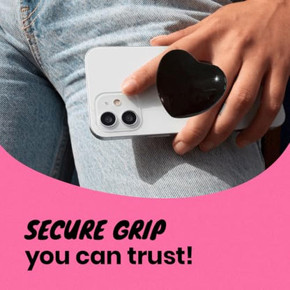 OnTheGrip Cute Glass Heart Design Collapsible Expandible Mobile Phone Grip Stand Holder for Smartphone Tablet Cell Phone Accessory (Black)