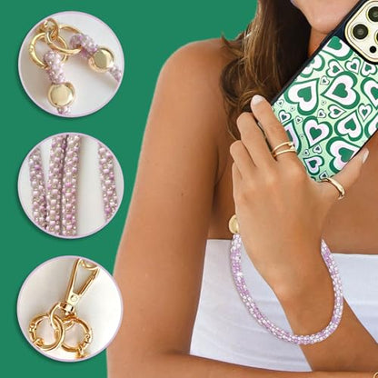 Crystal Phone Strap Crossbody and Wrist Lanyard, Anti Theft Layered & Wrist Strap Cell Phone Neck for Women - color: Purple