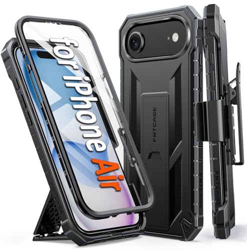 FNTCASE for iPhone Air Case with Belt Clip and Built-in Screen Protector | Rugged Kickstand, 20FT Military-Grade Drop Protection, Full Body Heavy Duty Shockproof Holster, Hard Protective Cover - color: Black, size: For Iphone Air(6.5 Inch)