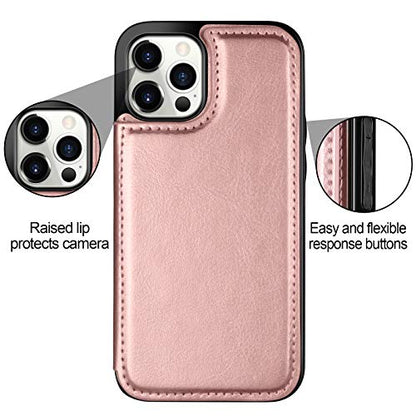 HianDier Wallet Case Compatible with iPhone 12 Pro MAX Case 5G 6.7-inch Slim Protective with Credit Card Slot Holder Flip Folio Soft PU Leather Magnetic Closure Cover, Rose Gold - color: Rose Gold