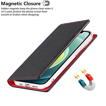 iCoverCase Compatible with iPhone 13 Wallet Case, RFID Blocking Genuine Leather Magnetic Case with Wrist Strap and Card Slots Kickstand Feature Flip Cover 6.1 Inch (Black) - color: Black, size: iPhone 13