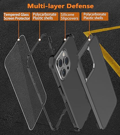 Diverbox for iPhone 15 Pro Case [Shockproof] [Dropproof] [Tempered Glass Screen Protector ],Heavy Duty Protection Phone Case Cover for Apple iPhone 15 Pro 6.1 inch (Black) - color: Black