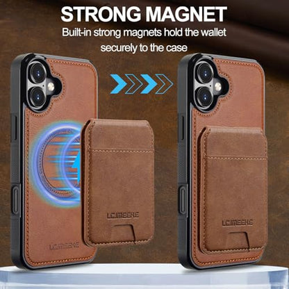 L3 2 in 1 Detachable Leather Wallet and Phone Cases Compatible with iPhone 17 Case with Card Holder RFID Blocking, Compatible with Magsafe Charging 6.3 Kickstand (Brown, IP 17) - color: Brown, size: 6.3 inches