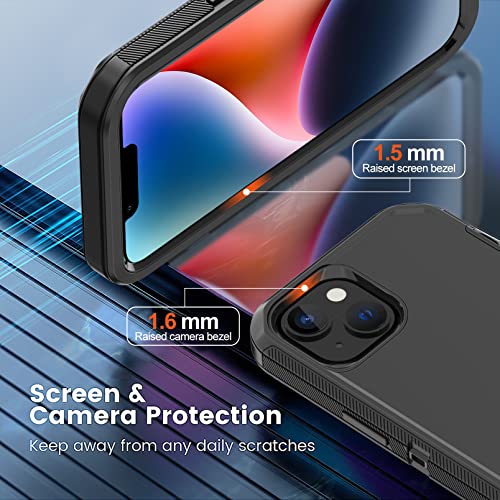 for iPhone 14 Case with 2 Screen Protector, Heavy Duty Shockproof Dropproof Dust Proof Full Body Rugged 3-Layer Military Tough Durable Protective Cover for Apple iPhone 14 6.1" (Black) - color: Black