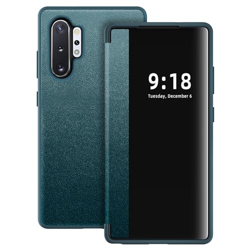 Flip Case for Samsung Galaxy Note 10 Plus Case S View, Frosted Translucent Window Clear View Folio Protective Phone Case, 360 Degree Full Body Shockproof Flip Cover Case for Note 10 Plus 5G (Green) - color: Green, size: Note 10 Plus
