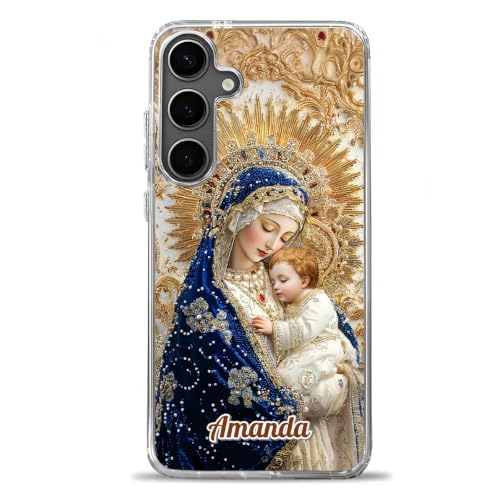 Holy Mother’s Tender Love - Personalized Clear Silicone Phone Case Custom Picture Cover Cute Aesthetic Protective Cellphone Accessory Shockproof Unique Christian Religious Present Women Mom