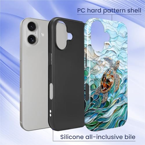 Case Compatible with iPhone 17, Cute Dual Layer Hybrid Phone Cover, Military Grade Drop Protection, Aesthetic Shockproof Phone Case for Women Girls, Stained Glass Sea Turtle - color: Stained Glass Sea Turtle, size: Iphone 17
