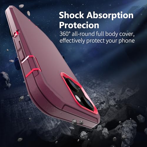 Sansunto for iPhone 16e Case, Protective Cover for 13, 14, 15, 16E 6.1", Heavy Duty Shockproof Drop Proof 3 in 1 Silicone Rubber Cover, Rugged Hybrid Durable Phone Cases for Women (Burgundy) - color: Burgundy/Peach