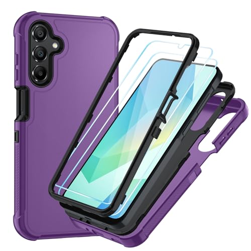 for Samsung Galaxy A16 5G Case : 3-Layer Shockproof Phone Cover with HD Screen Protector,Hybrid Protective Military-Grade Protection for Galaxy A16 5G Phone Case (Lilac Purple/Black) - color: Lilac Purple/Black