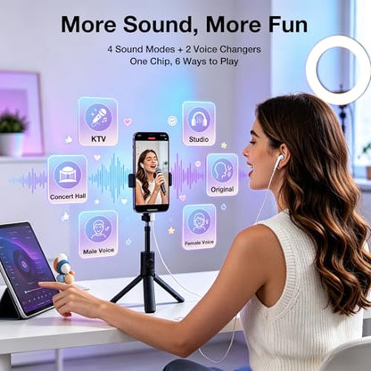 KM08 Live Streaming & Karaoke Headset with Mic, Voice Changer Sound Effects - color: Semi In-Ear (White)