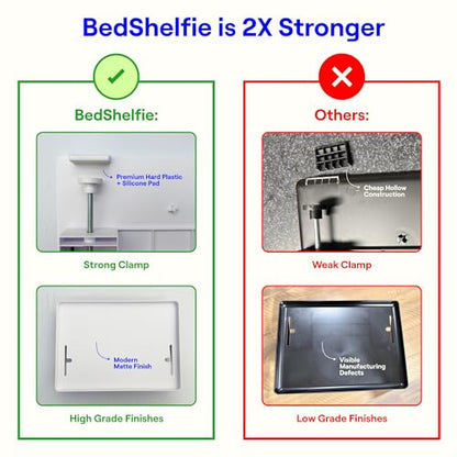 BedShelfie Bedside Shelf for Dorm Room - Cable Catch, White - color: White