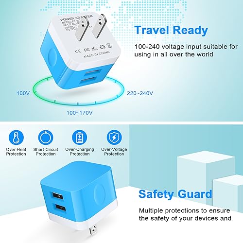 USB Charger Block, Wall Charger Cube for Samsung Galaxy A17 A16 5G A15 A14 A55 A56 A35 A36 Z Flip 7 Z Fold 7 S25 Ultra S24 FE,2Pack Fast Charging Brick for iPhone 17 16 15 14 13 12 11 Pro Max,Pixel 10 - color: Blue