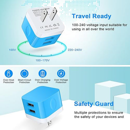 USB Charger Block, Wall Charger Cube for Samsung Galaxy A17 A16 5G A15 A14 A55 A56 A35 A36 Z Flip 7 Z Fold 7 S25 Ultra S24 FE,2Pack Fast Charging Brick for iPhone 17 16 15 14 13 12 11 Pro Max,Pixel 10 - color: Blue