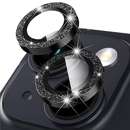 Suoman for iPhone 14 6.1 inch / 14 Plus 6.7 inch Camera Lens Protector, 9H Tempered Glass Film, Metal Frosted Independent Protective Cover [Glitter Diamonds] - Black - color: Bling Black