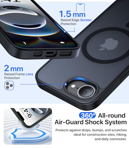 Eastinbox Magnetic iPhone 17e & 16e Case with Stand, Black | Shockproof, Compatible with MagSafe, Military-Grade Protection, Anti-Yellowing, Phone Case for iPhone 17 e/16 e 6.1" - color: Stand Black