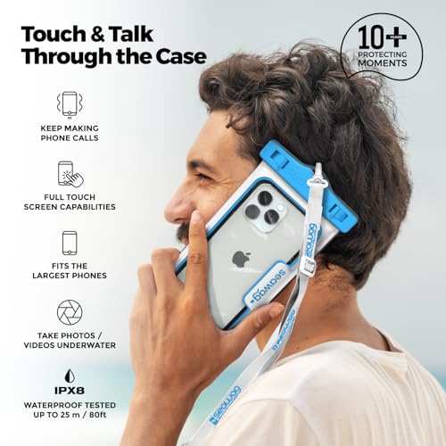 SEAWAG Next Waterproof Phone Pouch, IPX8 Dry Bag for iPhone 16 15 14 13 Pro Max & Samsung Galaxy S25 S24 — Underwater Case, Full Touchscreen, Lanyard, Beach Pool Snorkeling, 1 Pack Blue - color: 1Pack BlueWhite