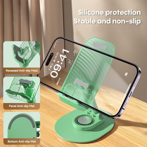 Foldable Desktop Phone Holder, Phone Holder on Desk Compatible with iPhone15, 14, 13 Pro Max Mini, Suitable for 3.5-12.9 inch Phones and Tablet Computer. (Green) - color: Green