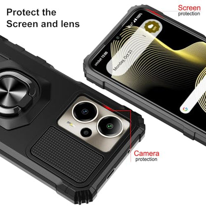 Phone Case for Cricket Outlast 5G/ATT Motivate Pro 5G with Screen Protector | AT&T Motivate Pro 5G Phone Case Magnetic Ring Stand Design,Dual Layer Shockproof Military Grade Protection Black