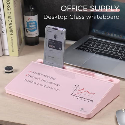 TOWON Compact Glass Desktop Whiteboard with Storage 12x7 in, Pink - color: Pink